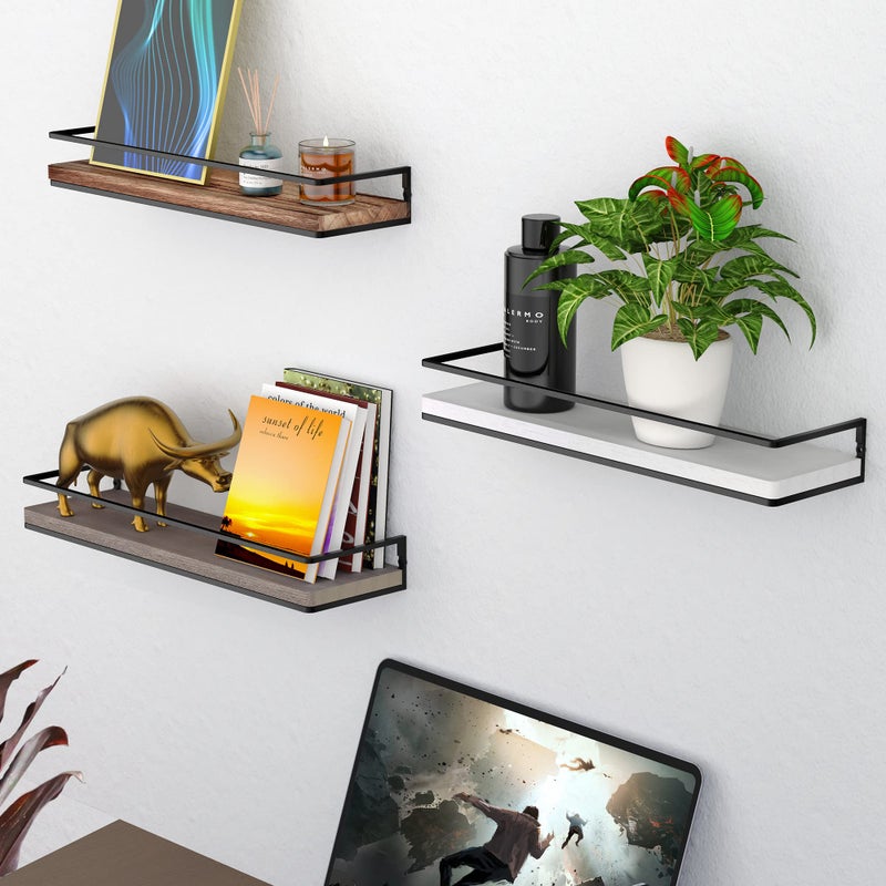 Meangood Floating Shelves Wall Mounted Set of 2, Rustic Wood Wall Storage Shelves for Bedroom,Living Room,Bathroom, Kitchen (White) - Image 5